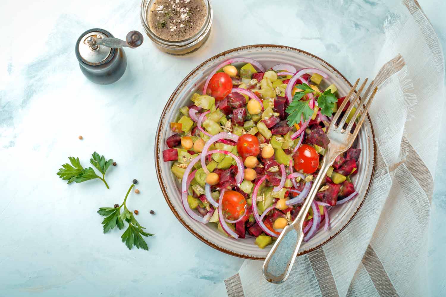 Beet, Garbanzo Beans and Tomato Salad