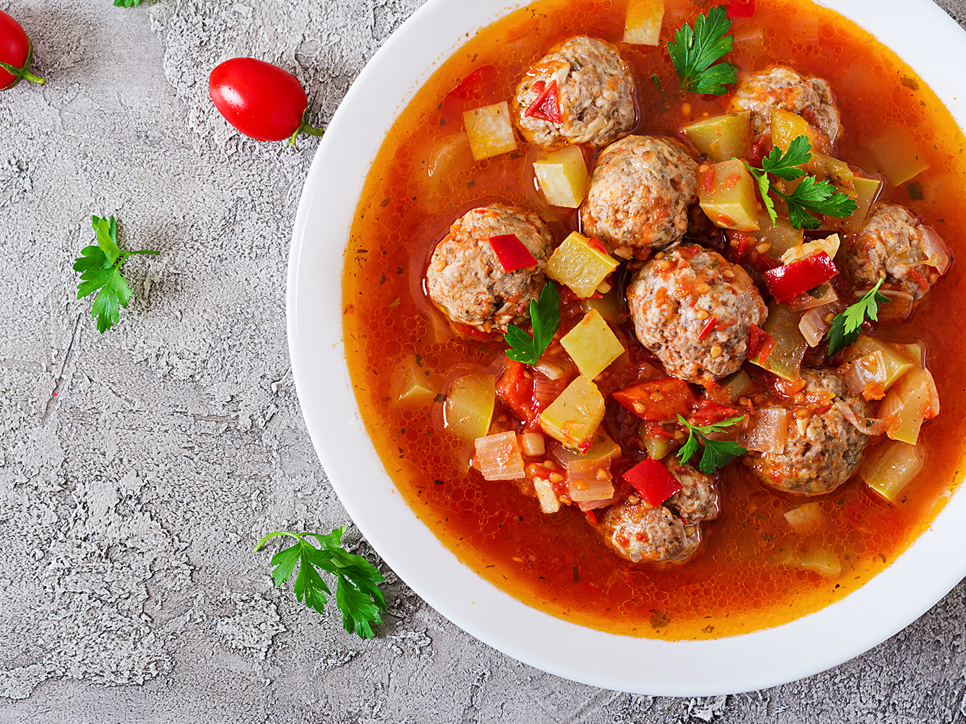 Roasted Tomato-Meatball Soup