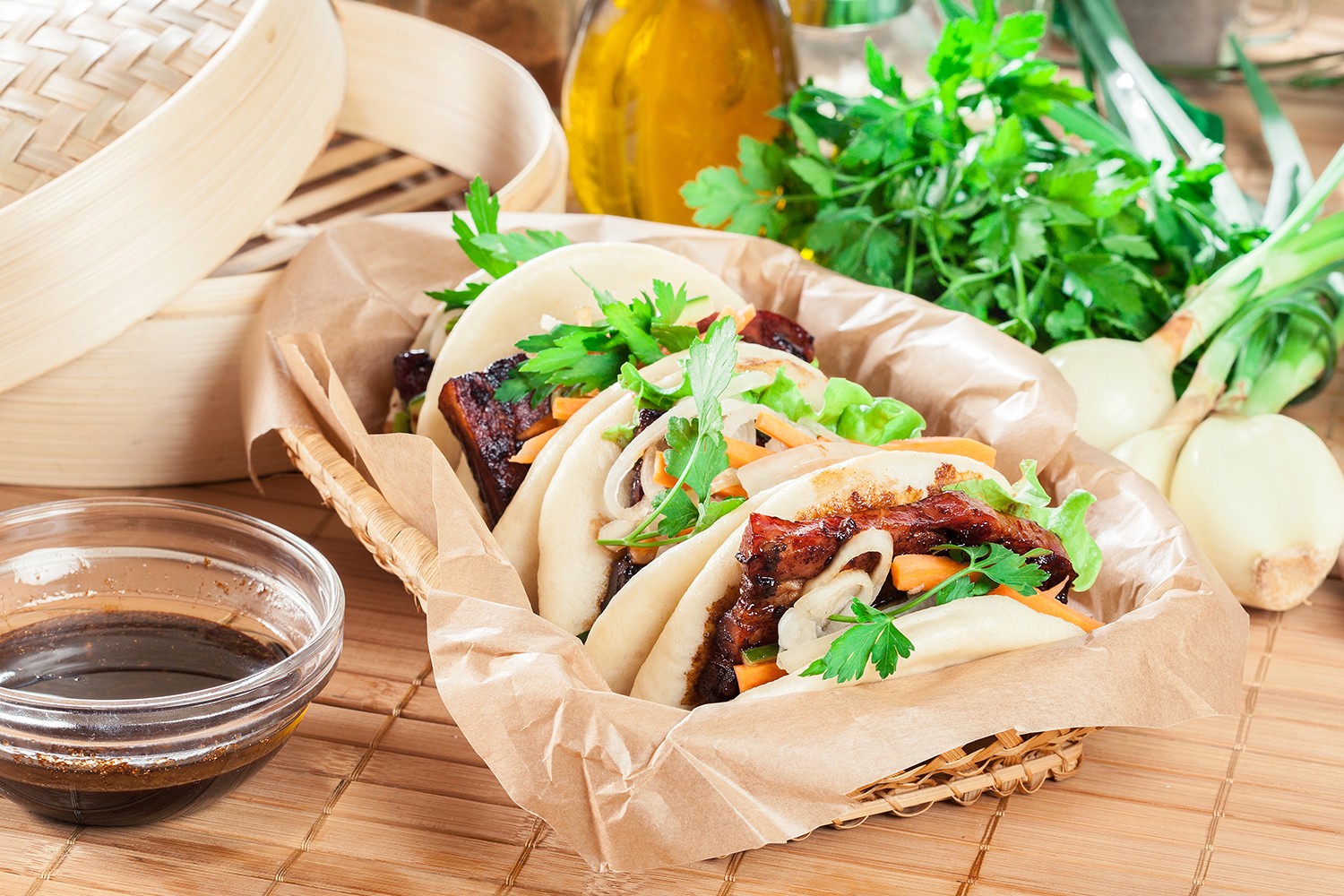 Fried Pork Belly Bao Tacos