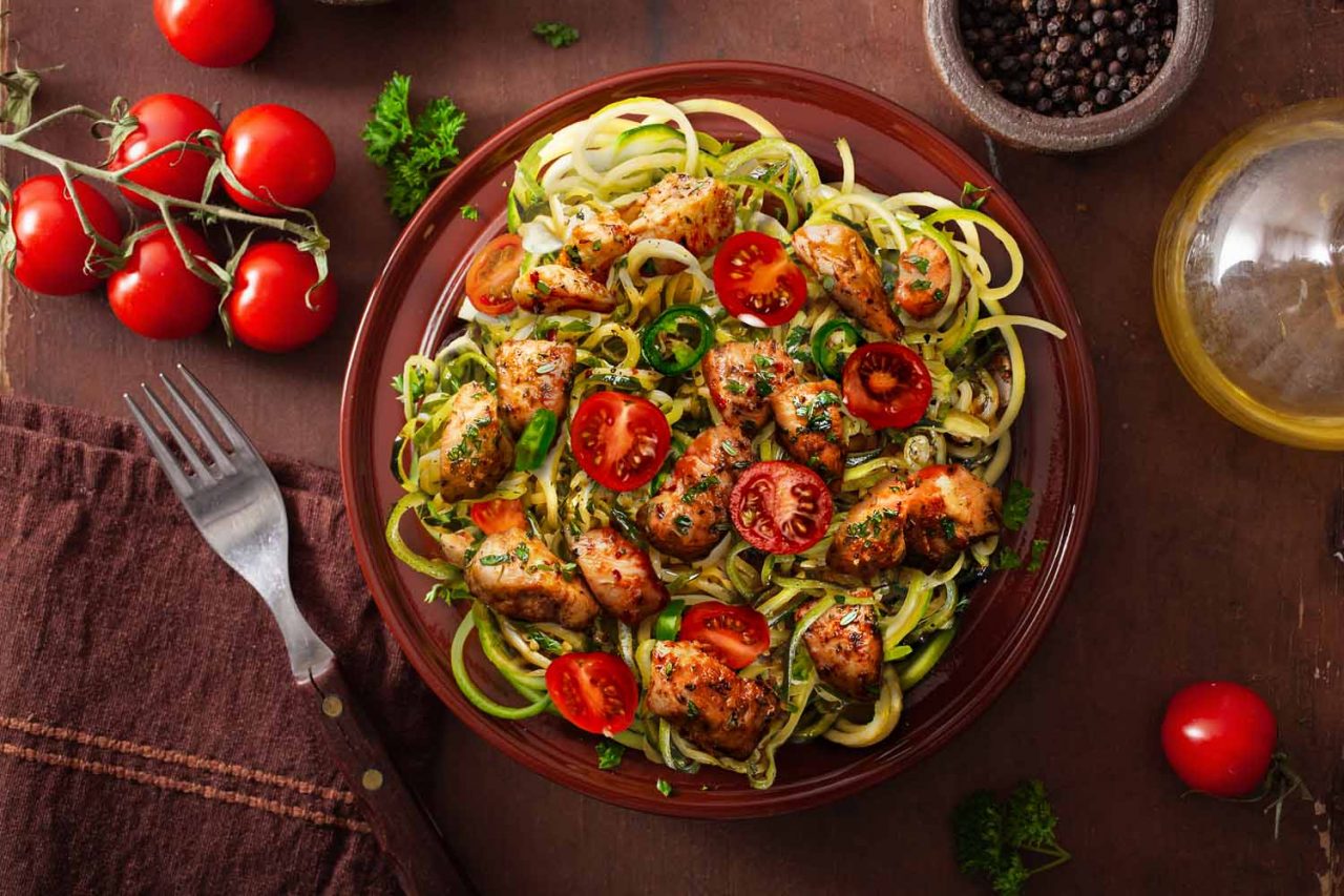 Garlic Parmesan Warm Zucchini Noodles and Chicken