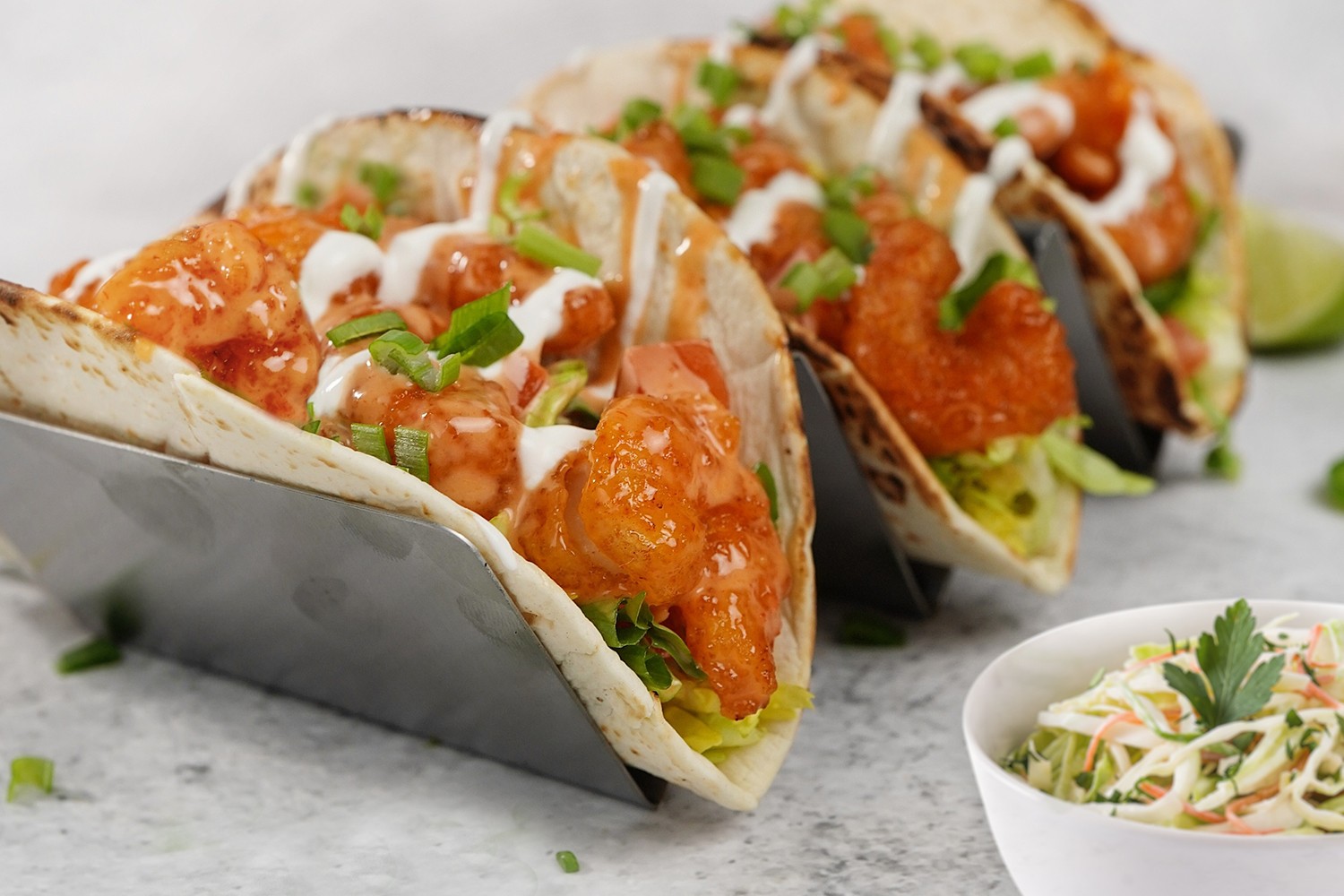 Buffalo Fried Shrimp Tacos