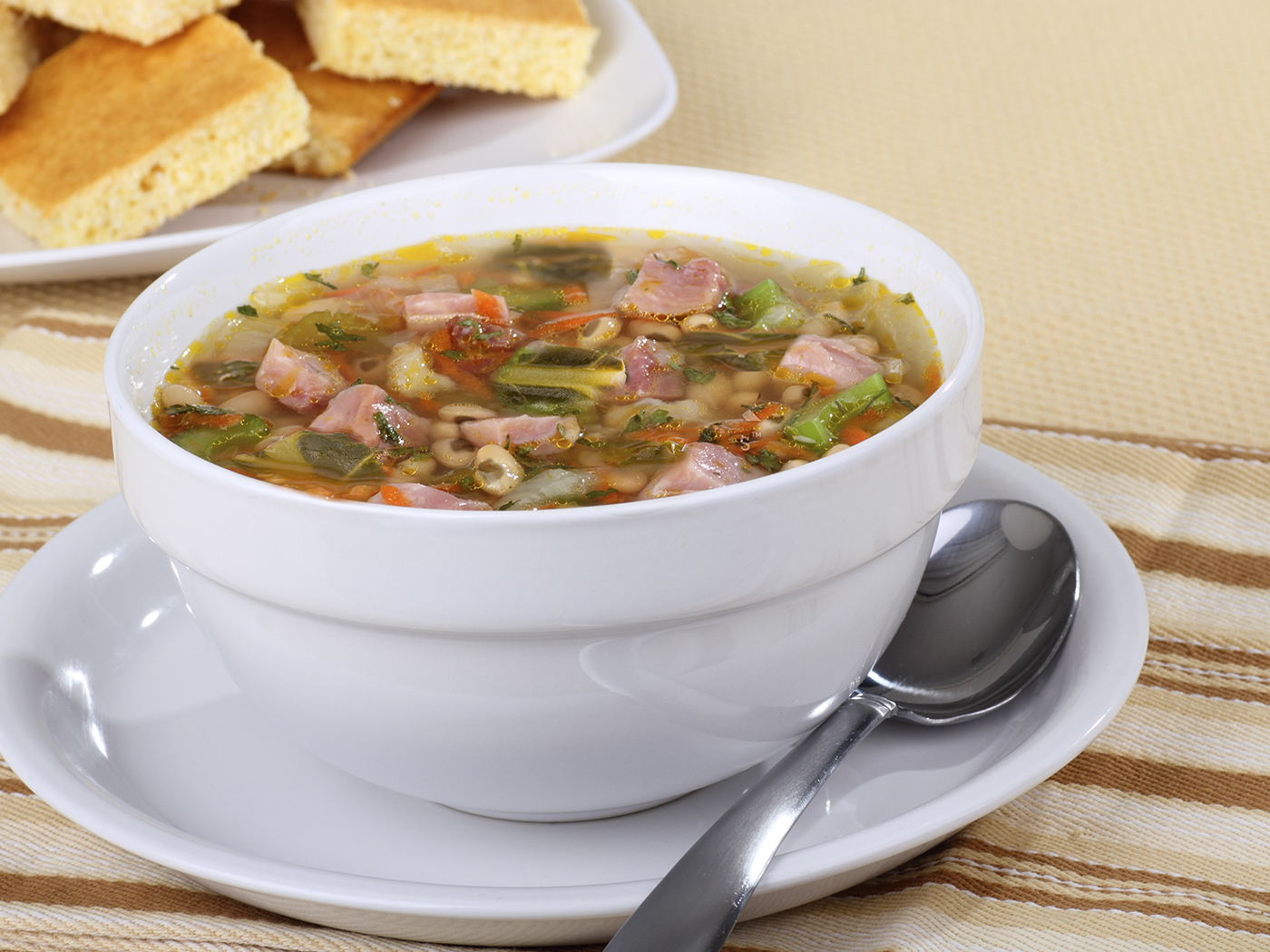 Southern Smoked Pork, Black Eye Peas and Collard Green Soup