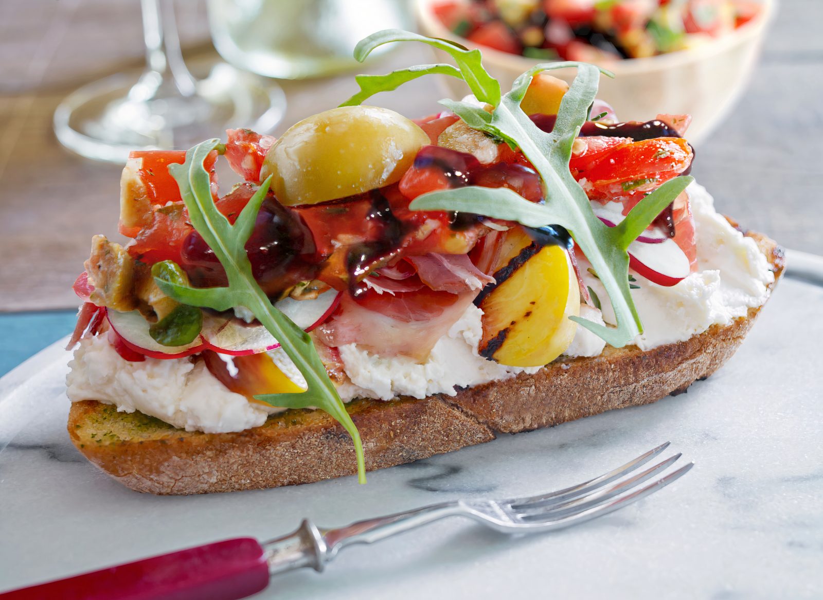 Grilled Peach, Burrata Cheese and Prosciutto Ham