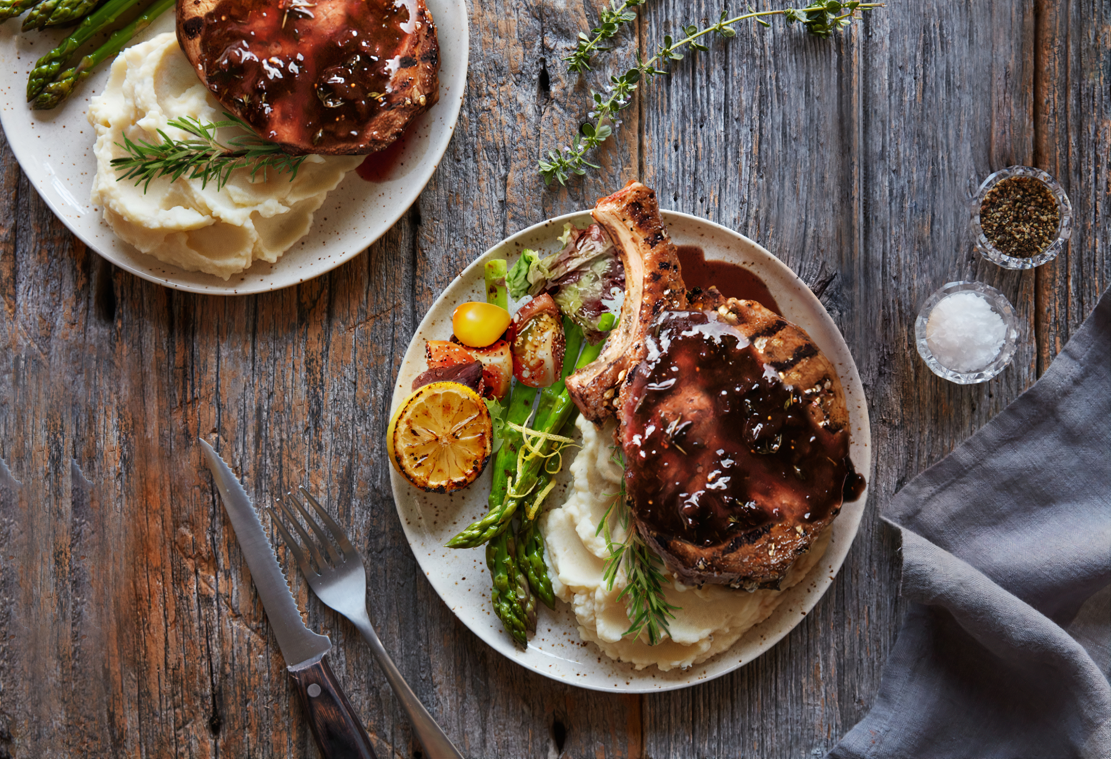 Grilled Pork Chop with Pinot Noir-Fig Sauce