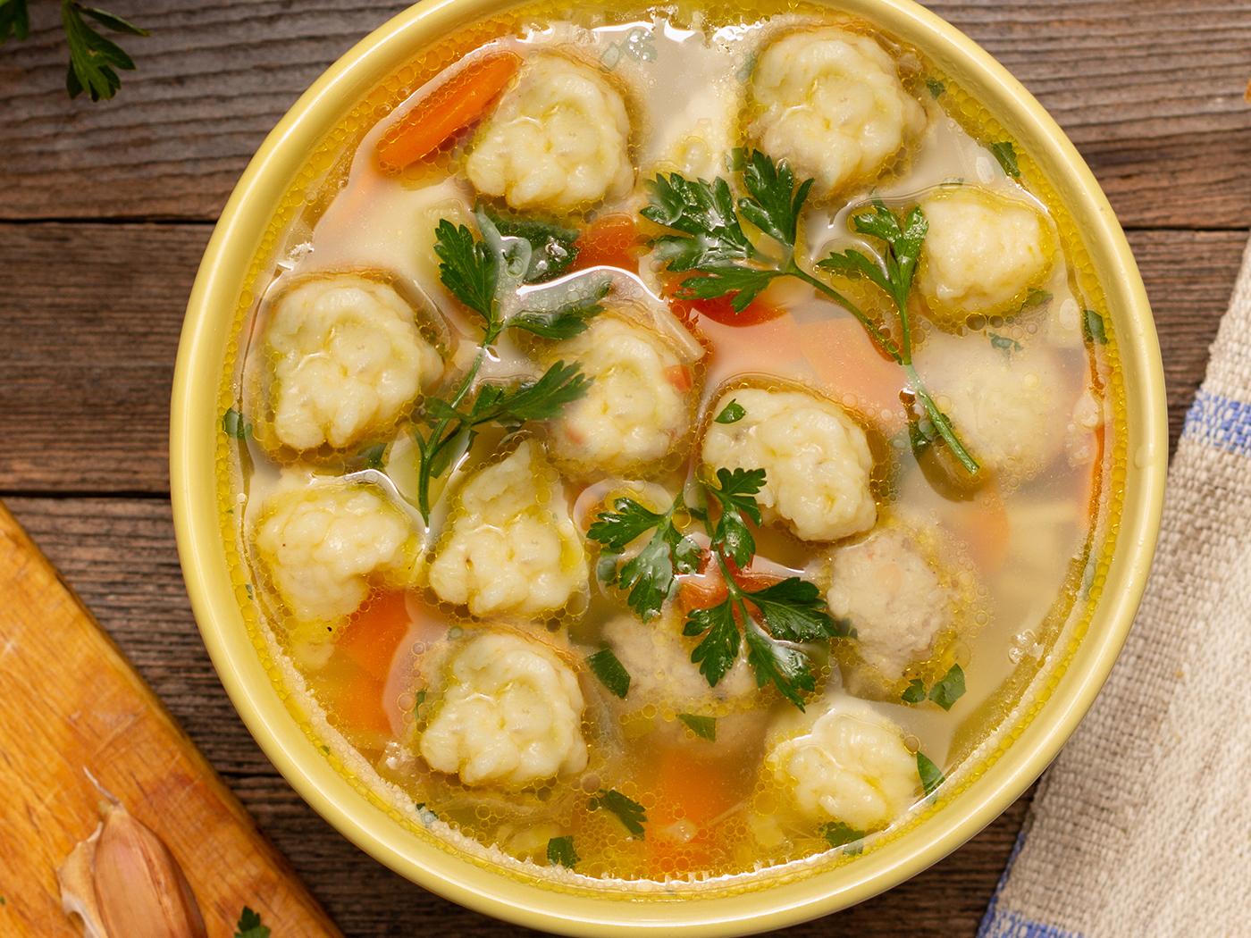 Garden Vegetables and Blue Cheese-Herb Dumpling Soup