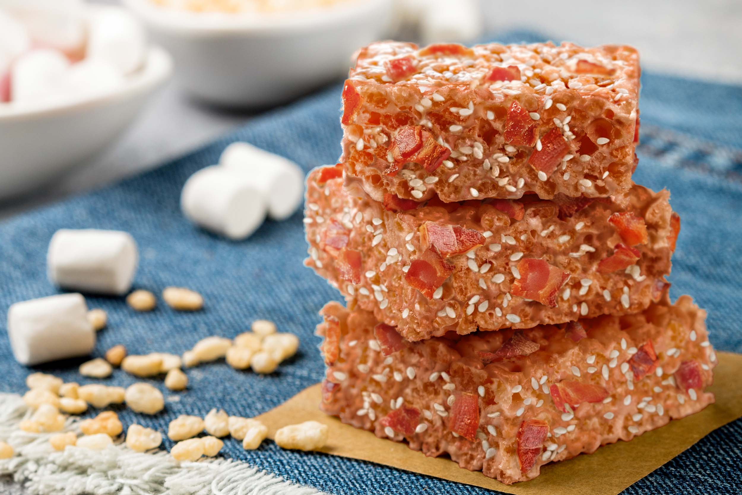 Gochujang Bacon Crusted Marshmallow Rice Crispy Pop