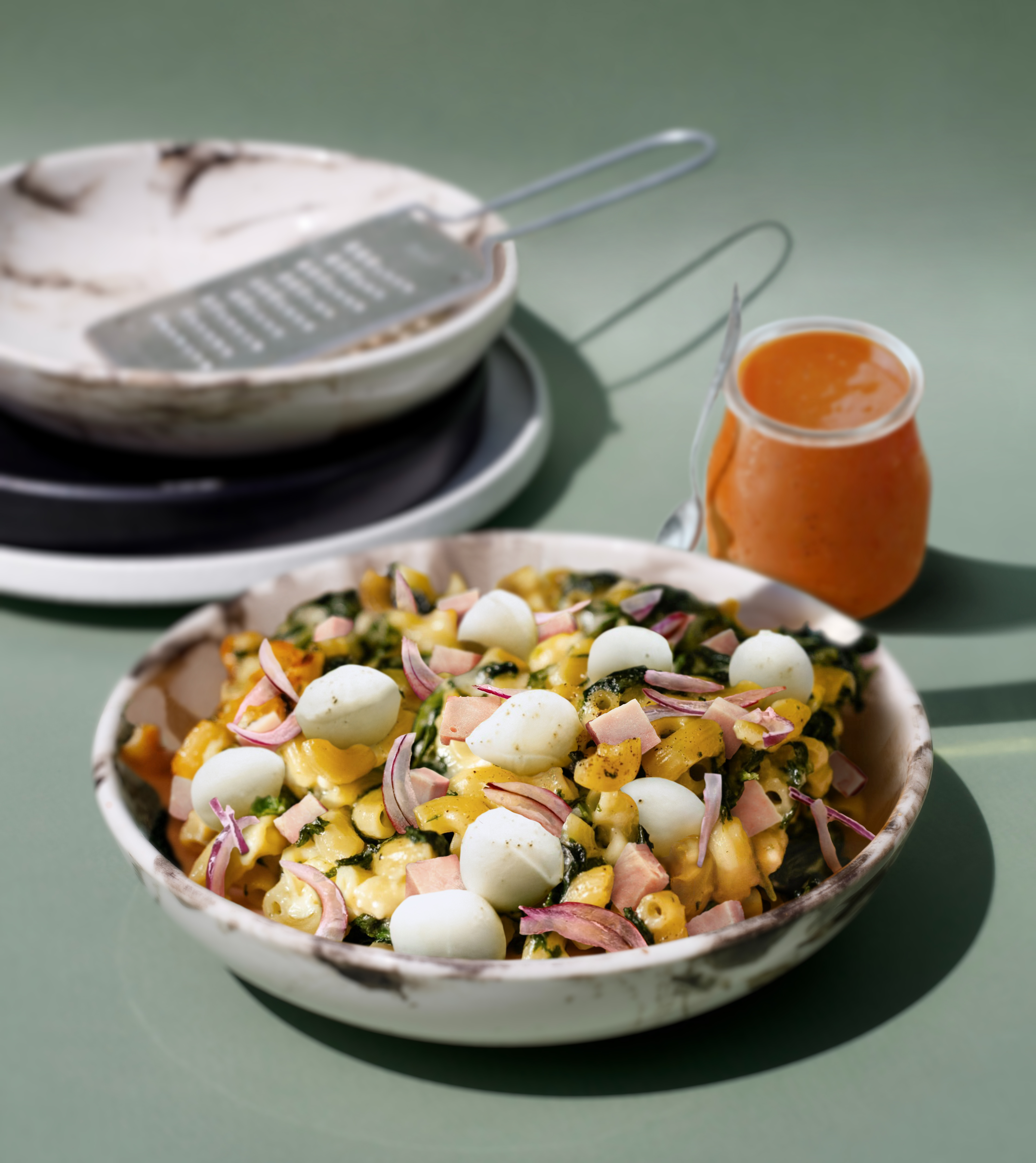 Spicy Ham, Cheese, and Spinach Cavatappi Salad