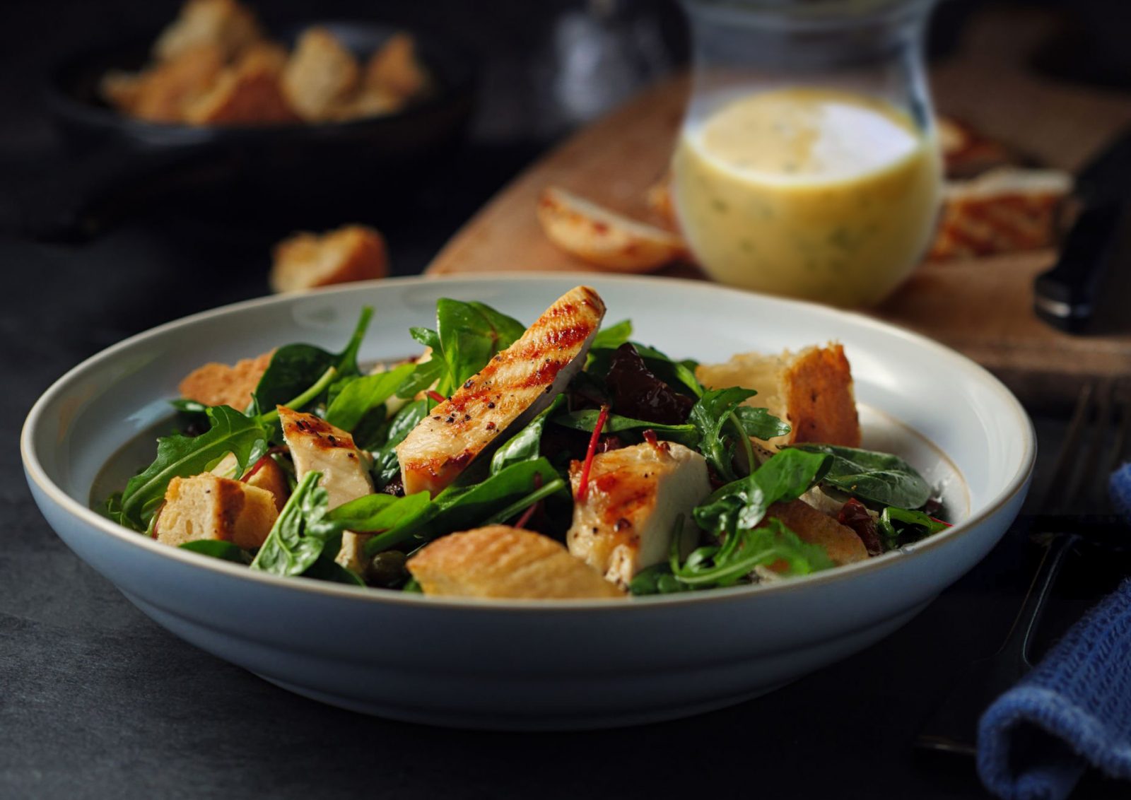 Chicken, Spinach, Grilled Pear and Smoked Mozzarella Salad