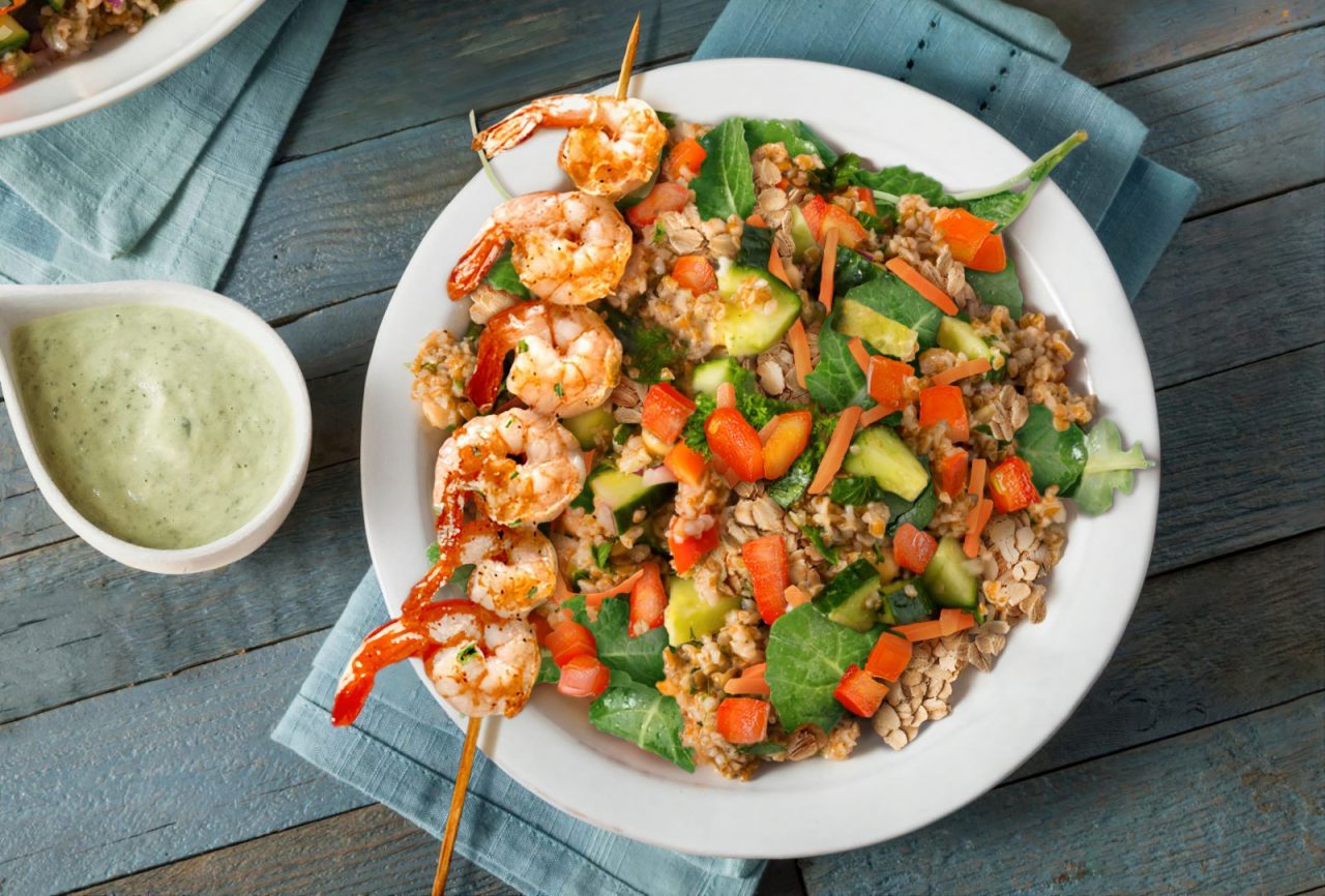 Grilled Shrimp, Kale and Grain Salad