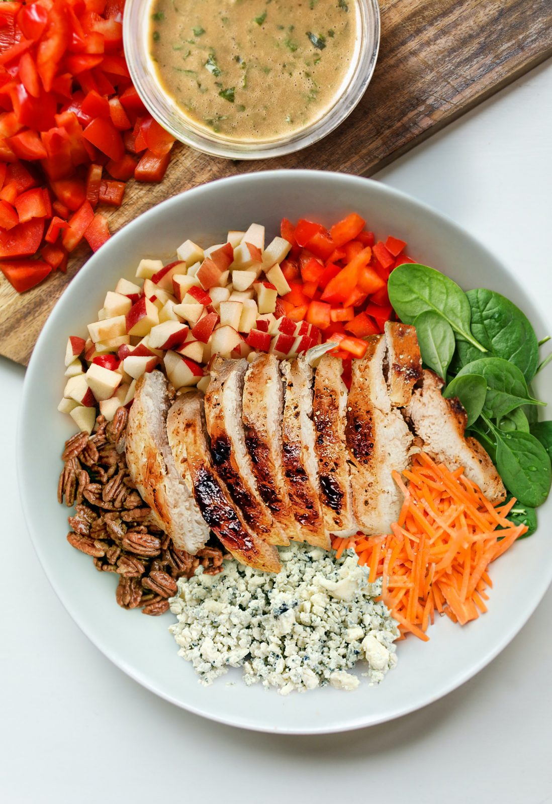 Grilled Chicken, Apples, Baby Spinach and Blue Cheese Salad