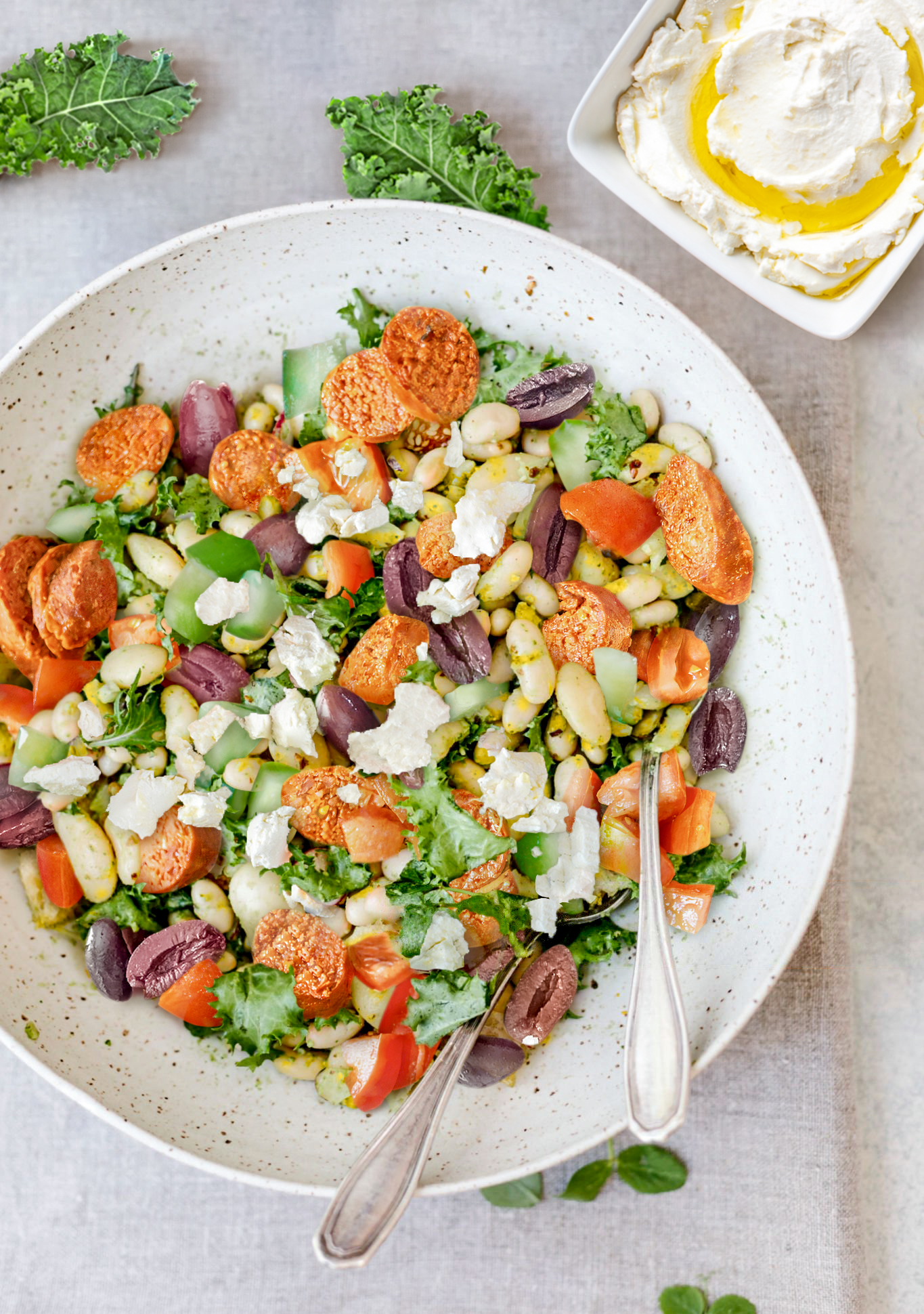 Baby Kale, White Beans, and Kielbasa Sausage Salad