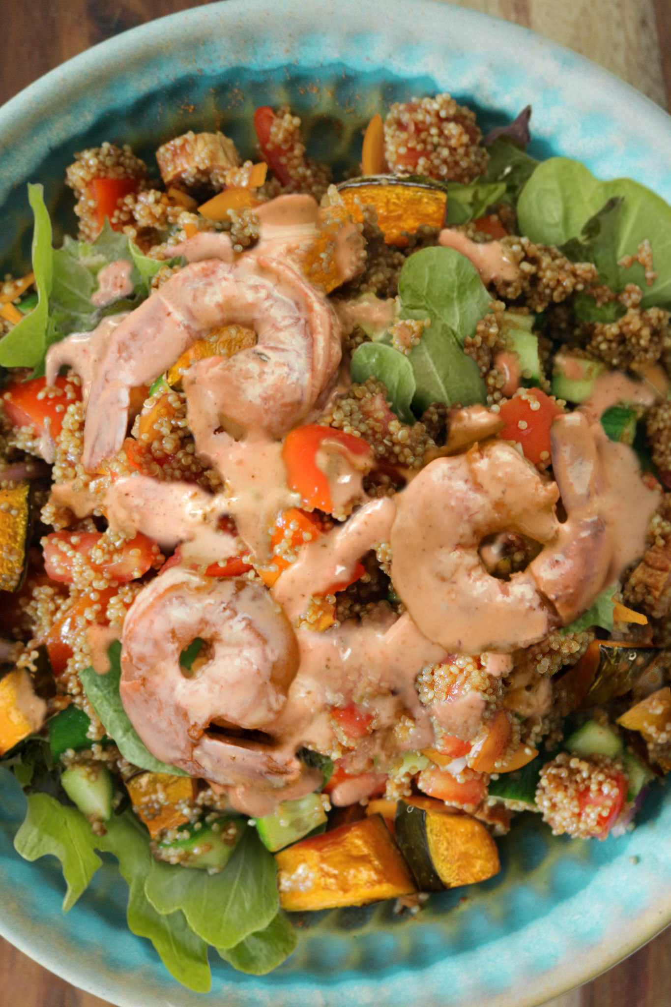 Grilled Shrimp, Kabocha Squash and Amaranth Salad