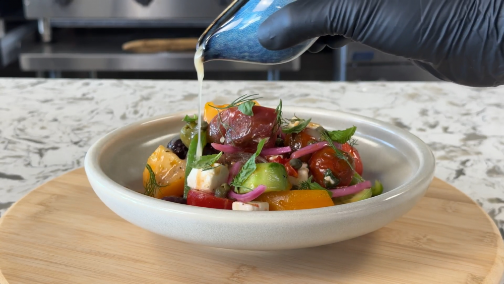Horiatiki (Greek Salad) with Hot Honey 