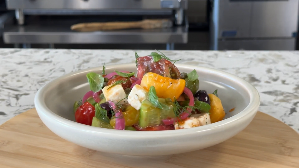 Horiatiki (Greek Salad) with Hot Honey 